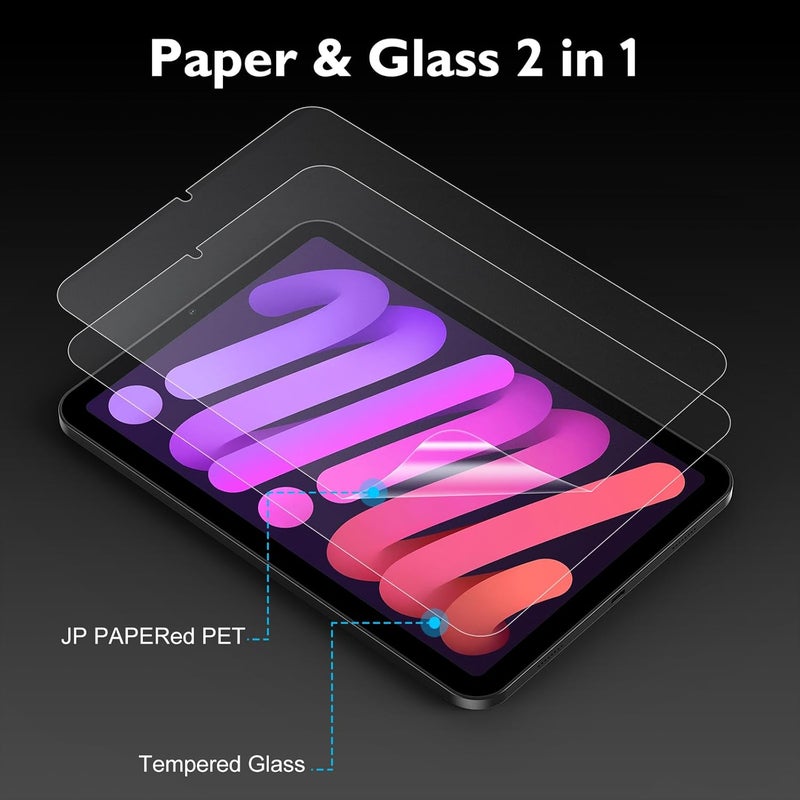 Esanik حماية شاشة زجاجية مثل الورق 2 عبوة لجهاز iPad Mini 7 (2024)/iPad Mini 6 (2021) زجاج مقسى 9H مع إطار محاذاة، كتابة مثل الورق، مضاد للتوهج، متوافق مع قلم آبل - Image 4